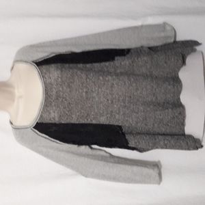 Free People Sweater Size S Gray Black Lace Insert Over Sized High Low Hem